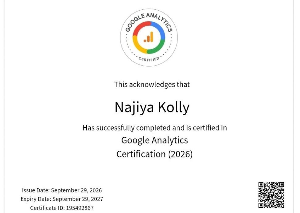 Best digital marketer in Calicut-google analytics certificate